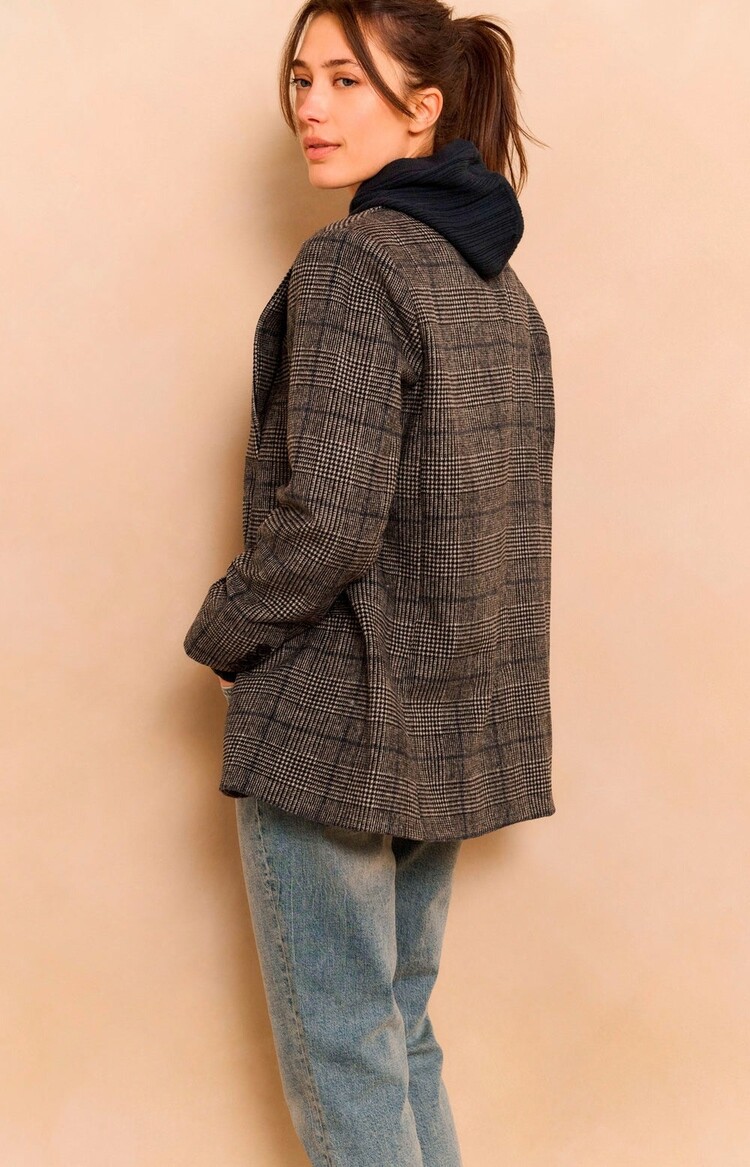 Yaya Oversized Checked Blazer with Button Closure Contours Gray Dessin