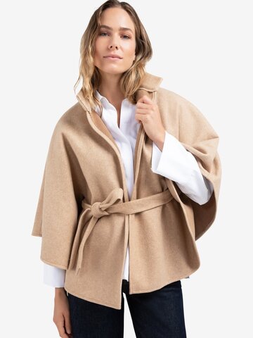 Yaya Soft Woven Poncho with Collar and Belt Light Camel Melange