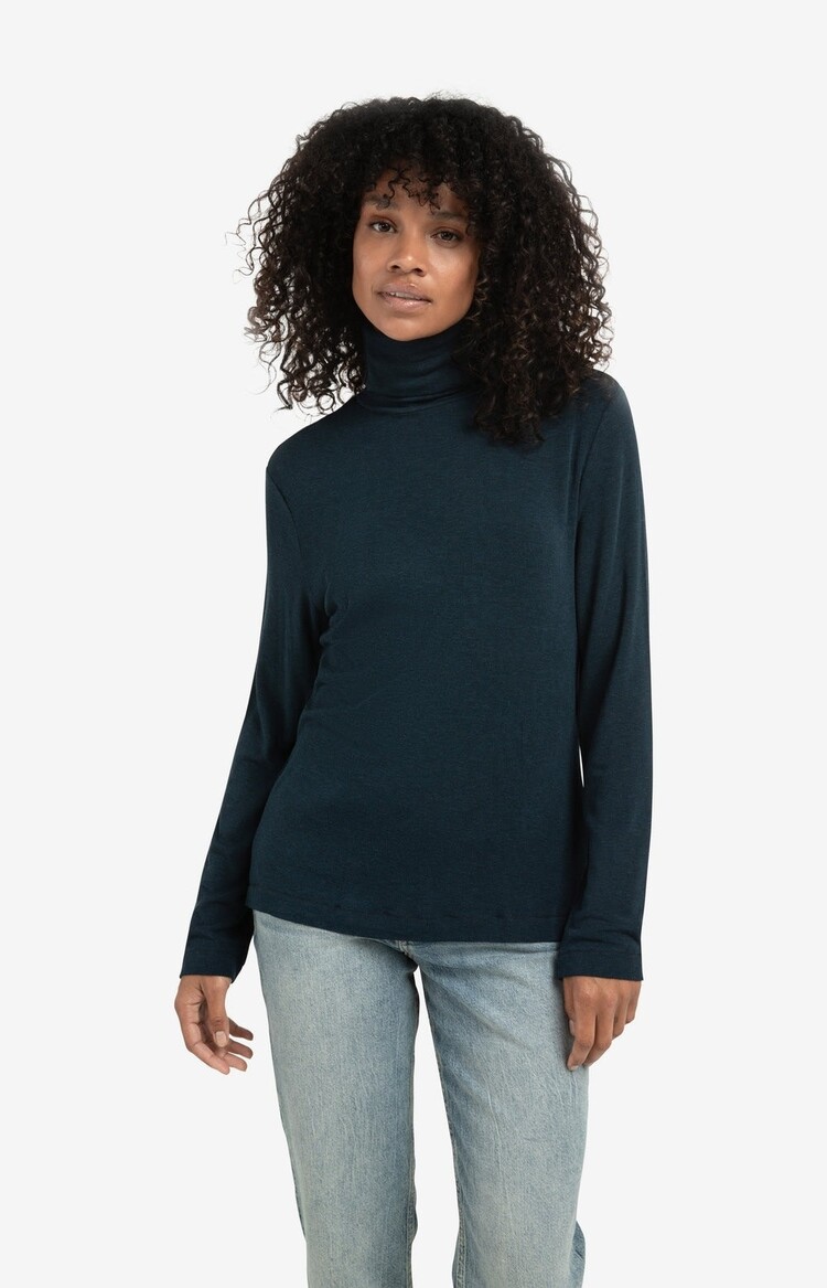 Yaya Heavyweight Jersey Top with Turtleneck and Long Sleeves Collegiate Blue Melange
