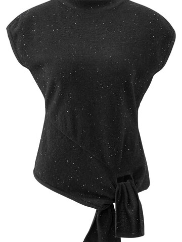 Yaya Sleeveless Sweater with Knot and Sequins Black