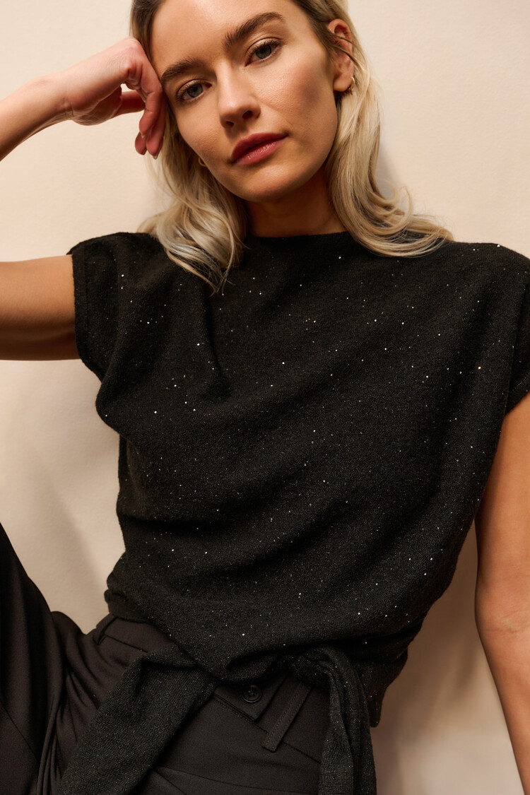 Yaya Sleeveless Sweater with Knot and Sequins Black
