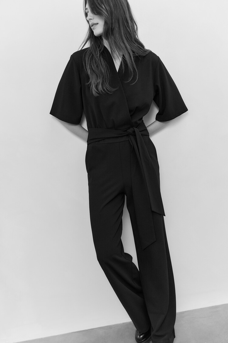 Yaya Jersey Shortsleeve Jumpsuit with Belt Black
