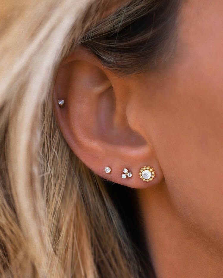 Leah Alexandra Beaded Studs 10K Gold and Cubic Zirconia