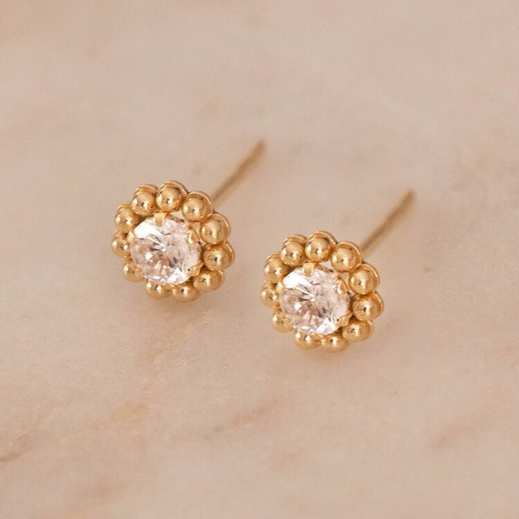 Leah Alexandra Beaded Studs 10K Gold and Cubic Zirconia