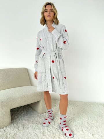 Splendid Fuzzy Yarn Hearts Robe Heather Grey/Red Hearts