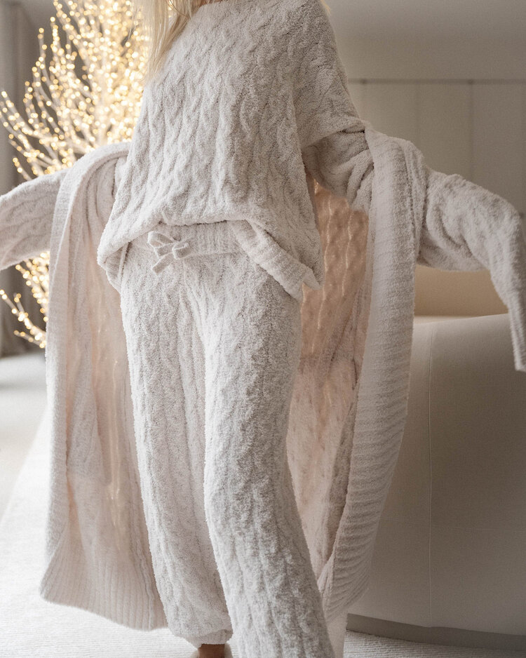 Splendid Fuzzy Cable Knit Sweater PJ Set Ivory