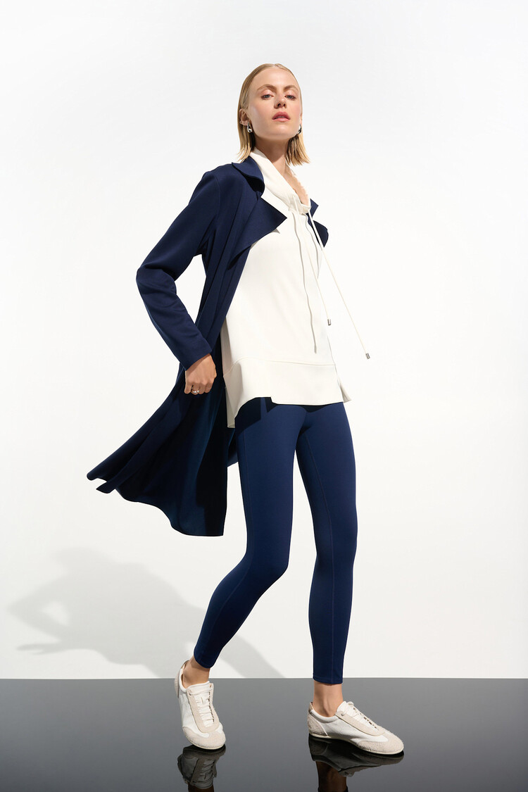 Joseph Ribkoff Scuba Jersey Straight Coat With Sash Indigo