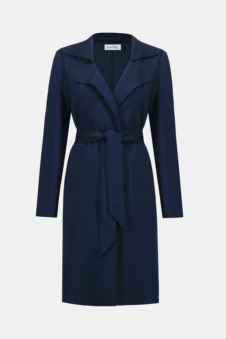 Joseph Ribkoff Scuba Jersey Straight Coat With Sash Indigo