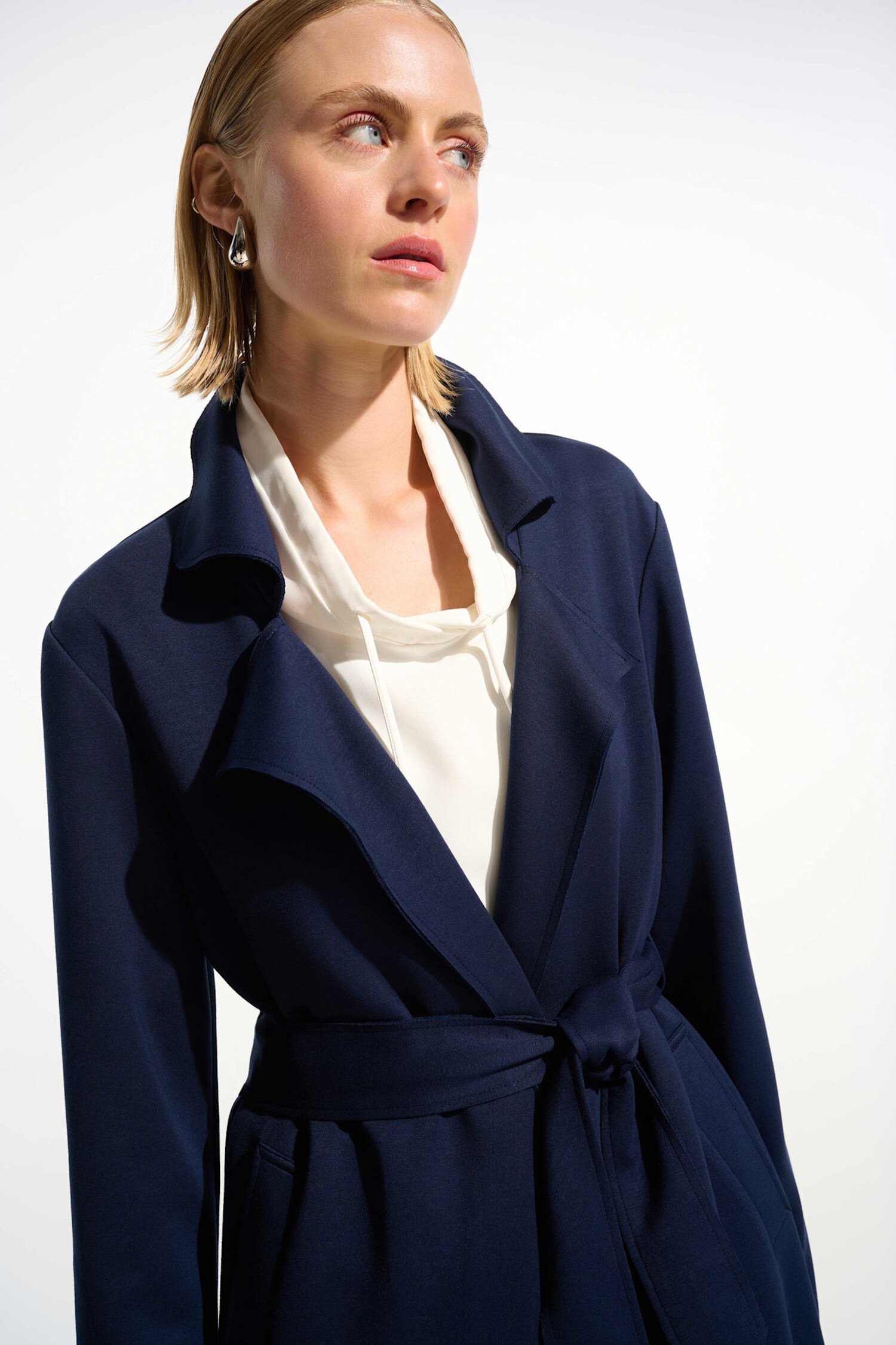 Joseph Ribkoff | Scuba Jersey Straight Coat With Sash Indigo