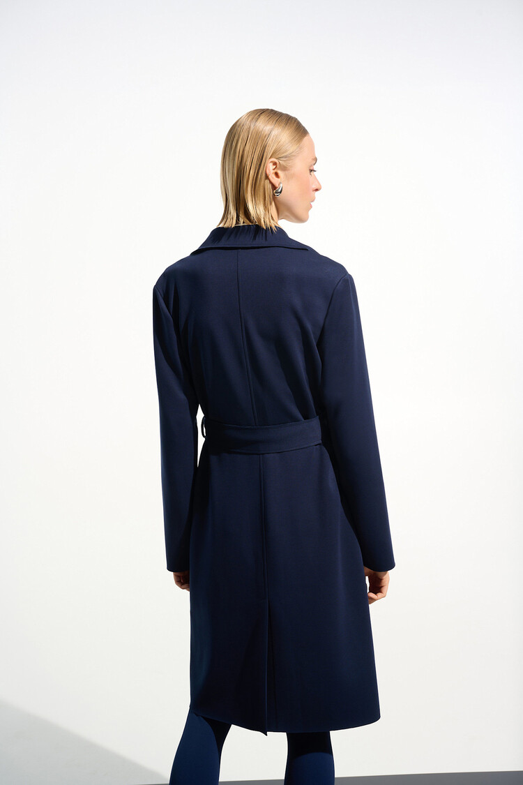 Joseph Ribkoff Scuba Jersey Straight Coat With Sash Indigo