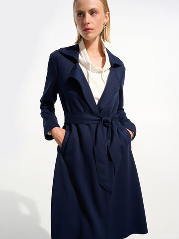 Joseph Ribkoff Scuba Jersey Straight Coat With Sash Indigo