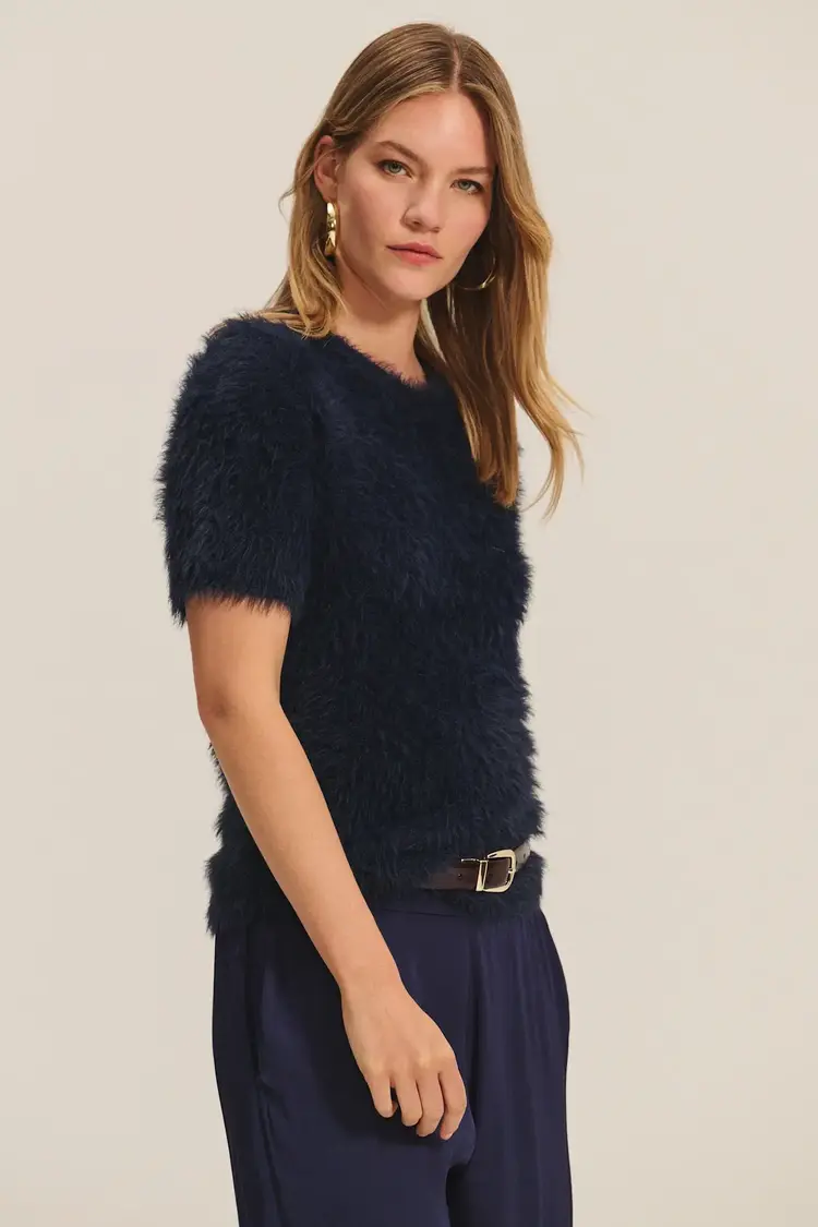 Velvet Feather Yarn Sweater Navy