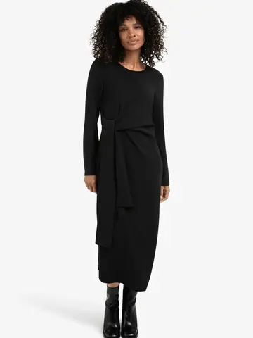 Yaya Long Sleeve Dress with Knot Black