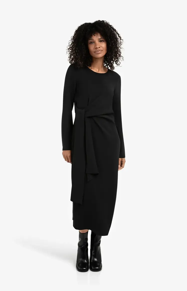 Yaya Long Sleeve Dress with Knot Black