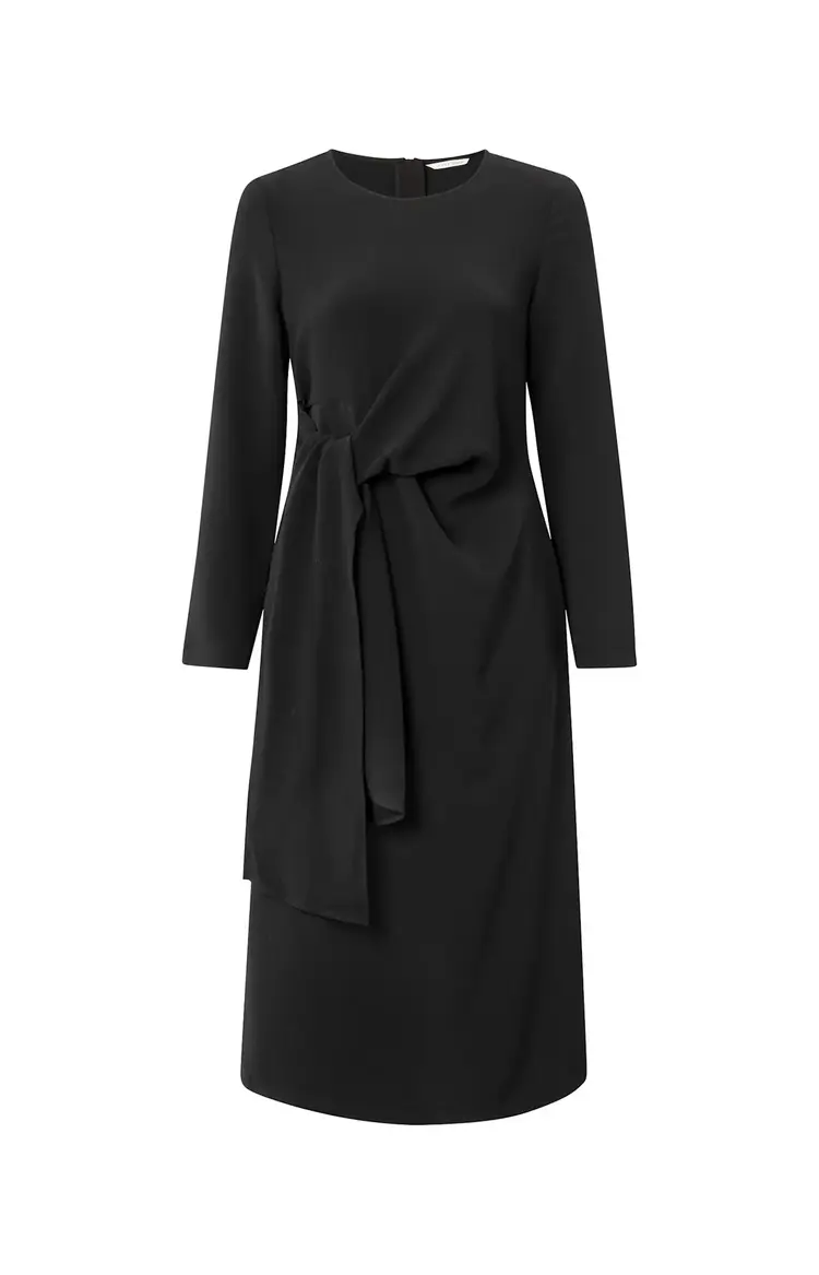 Yaya Long Sleeve Dress with Knot Black
