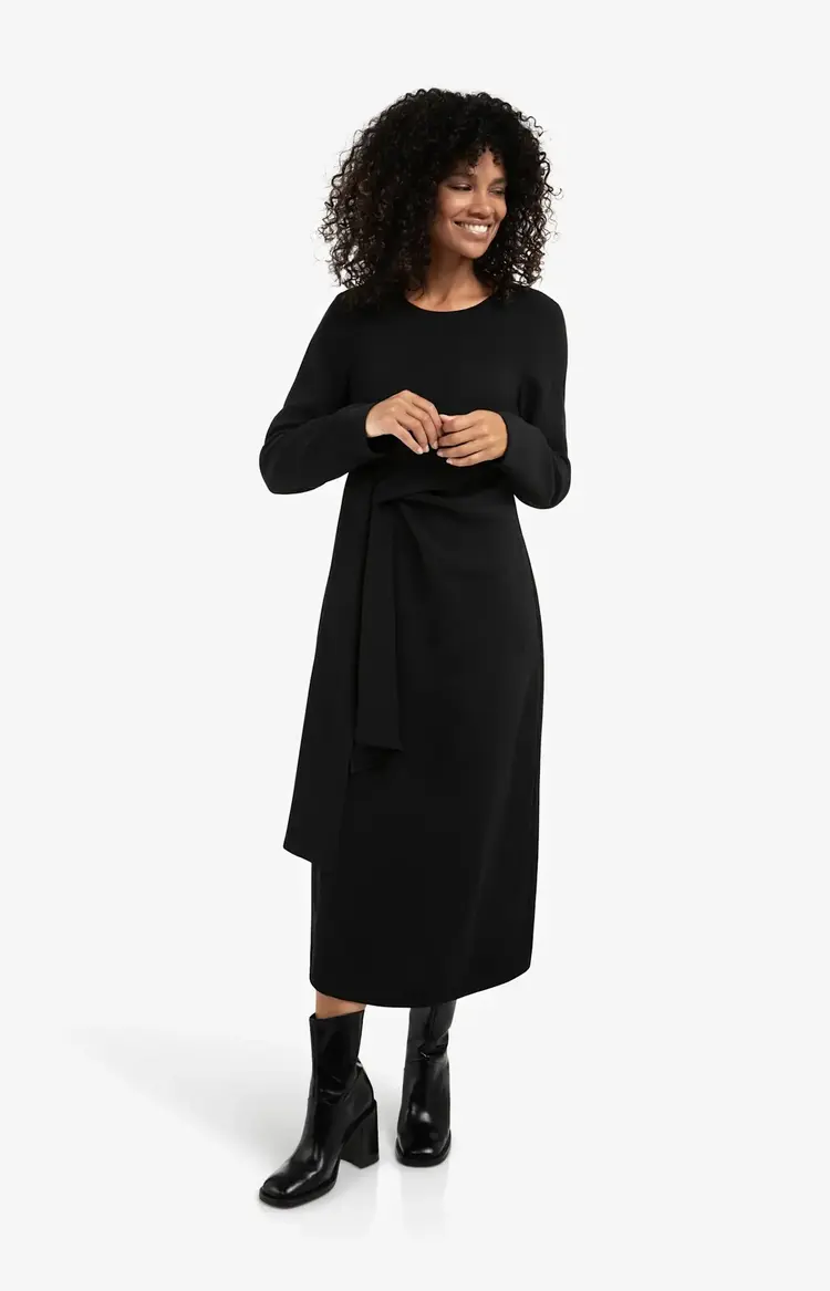 Yaya Long Sleeve Dress with Knot Black