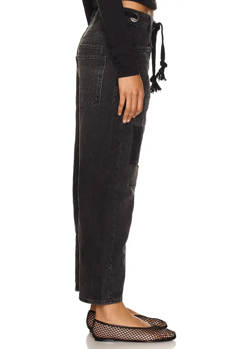 Free People Moxie Low Slung Pull On Barrel Wide Leg Jeans Nighthawk