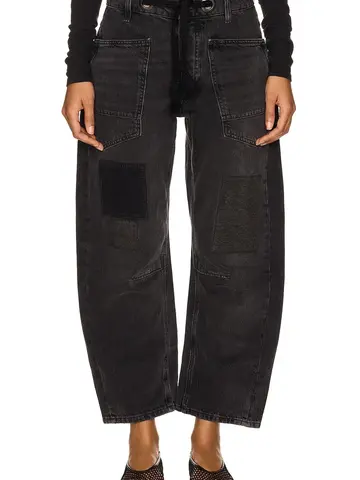Free People Moxie Low Slung Pull On Barrel Wide Leg Jeans Nighthawk