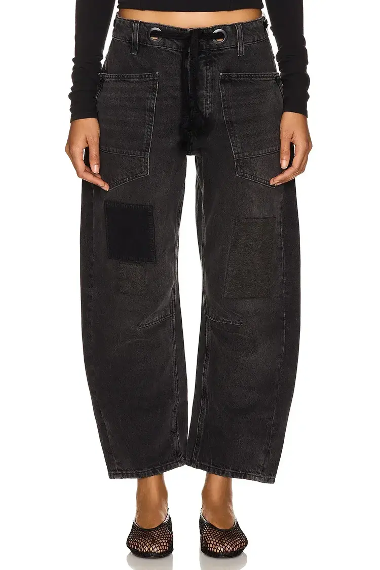 Free People Moxie Low Slung Pull On Barrel Wide Leg Jeans Nighthawk