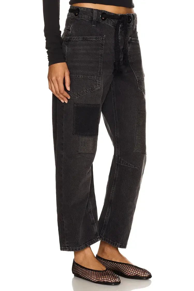 Free People Moxie Low Slung Pull On Barrel Wide Leg Jeans Nighthawk