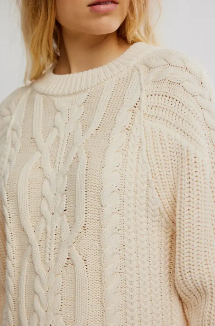 Free People Frankie Cable Sweater Buttercream