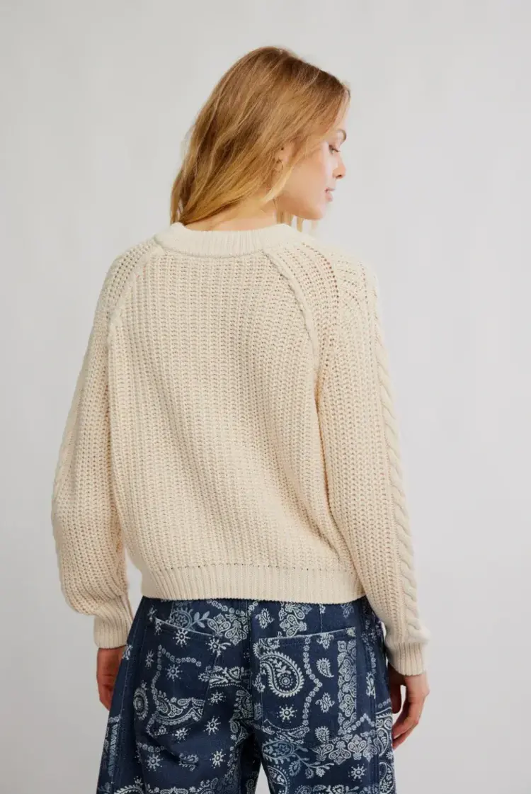 Free People Frankie Cable Sweater Buttercream