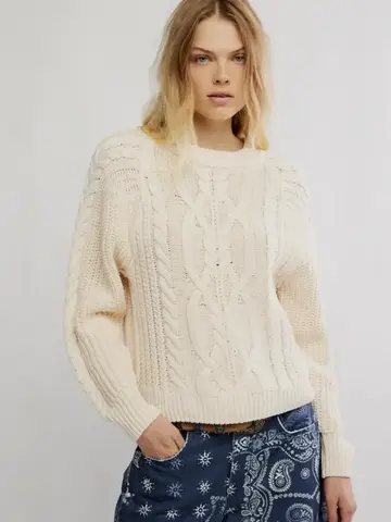Free People Frankie Cable Sweater Buttercream