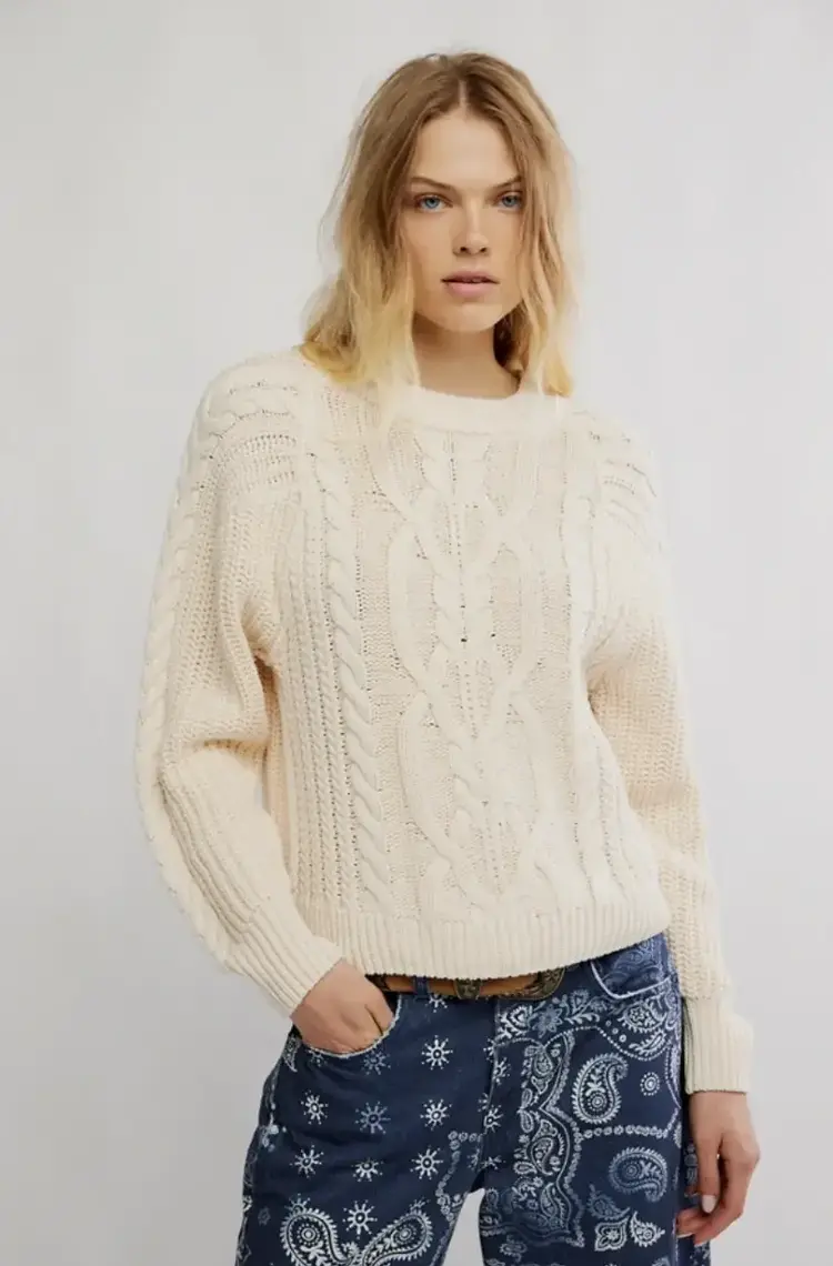 Free People Frankie Cable Sweater Buttercream