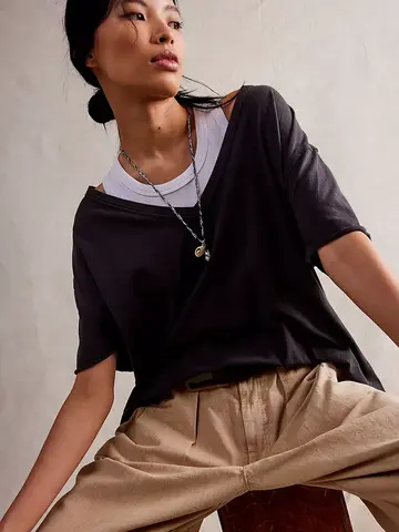 Free People Nina V-Neck Tee Black