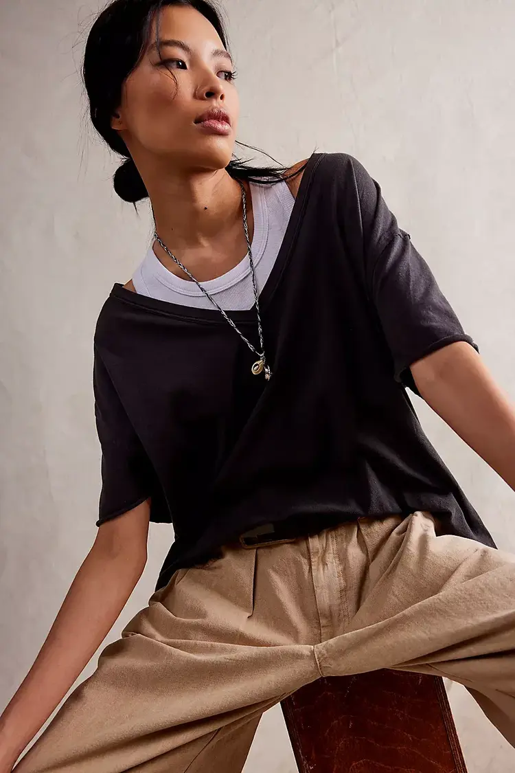 Free People Nina V-Neck Tee Black