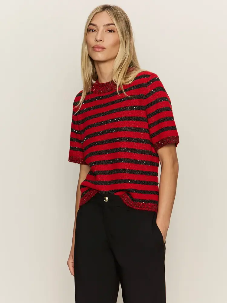 Sanctuary Short Sleeve Shine Sweater Tee Cherry Lacquer Shine