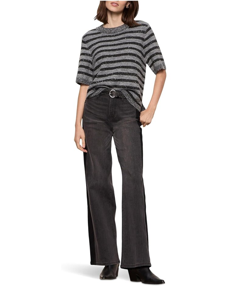 Sanctuary Short Sleeve Shine Sweater Tee Grey w/ Black