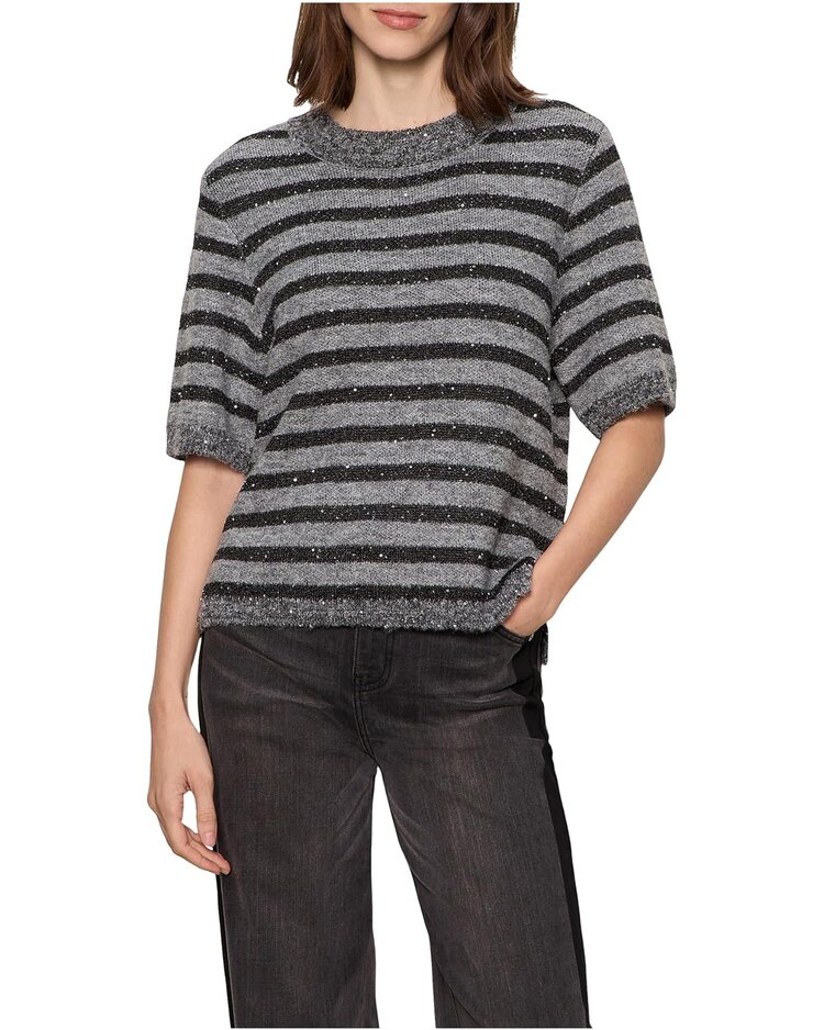 Sanctuary Short Sleeve Shine Sweater Tee Grey w/ Black