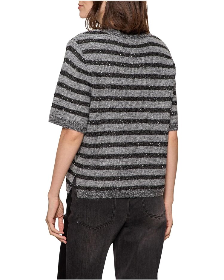 Sanctuary Short Sleeve Shine Sweater Tee Grey w/ Black