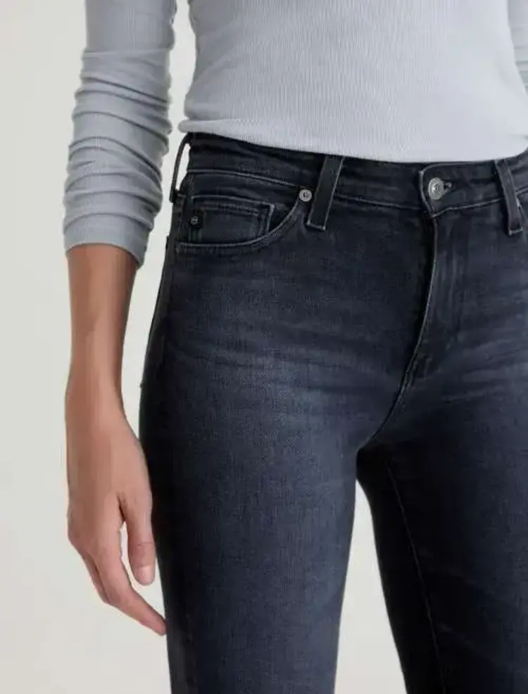 AG Denim Mari Mid-Rise Slim Straight Glitch