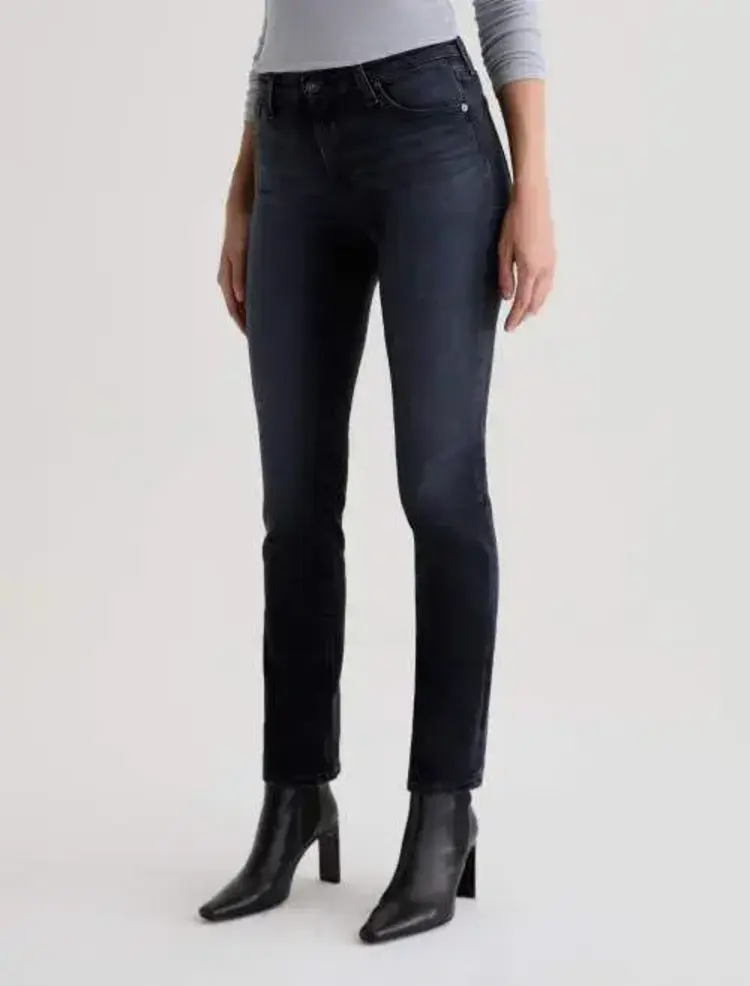 AG Denim Mari Mid-Rise Slim Straight Glitch