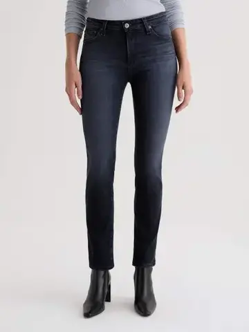 AG Denim Mari Mid-Rise Slim Straight Glitch