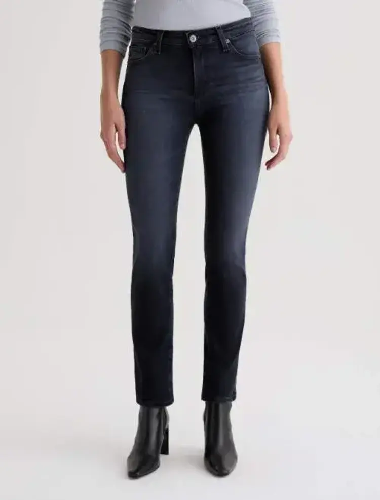 AG Denim Mari Mid-Rise Slim Straight Glitch