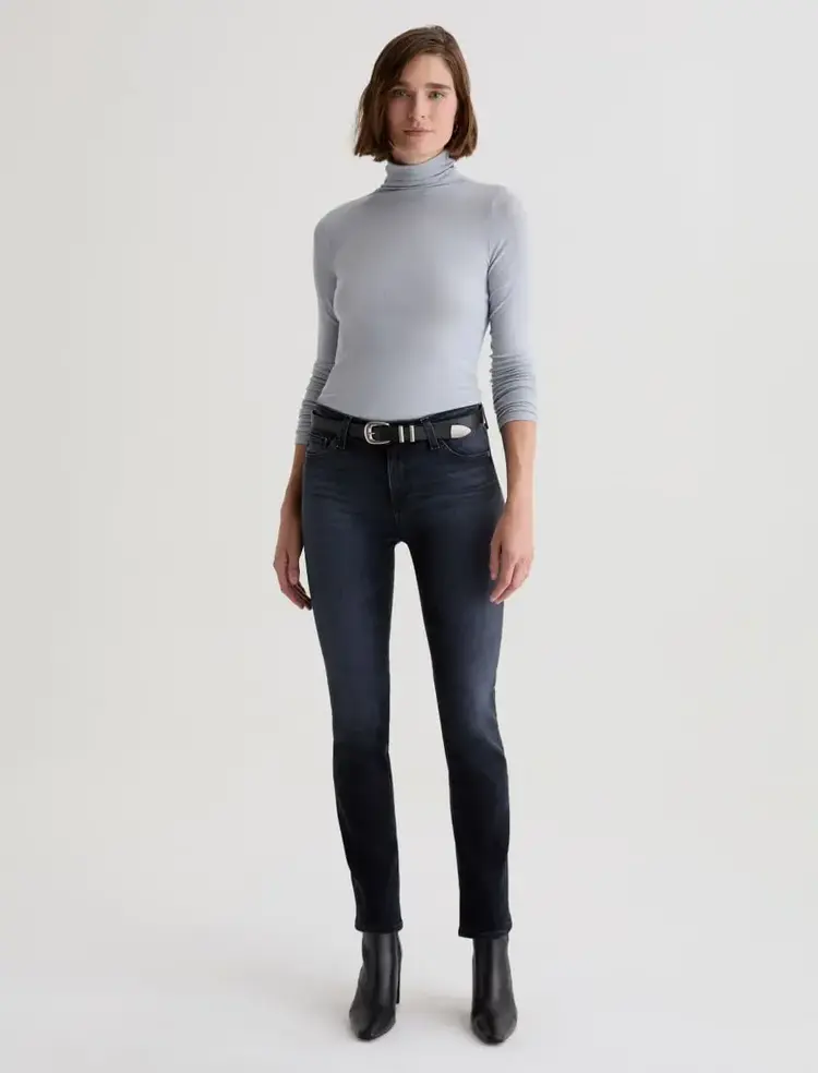 AG Denim Mari Mid-Rise Slim Straight Glitch