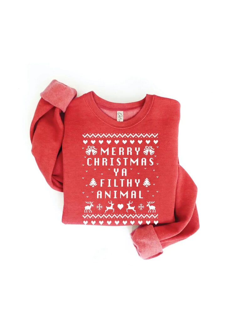 Oat Collective Merry Christmas Ya Graphic Sweatshirt Cranberry Heather