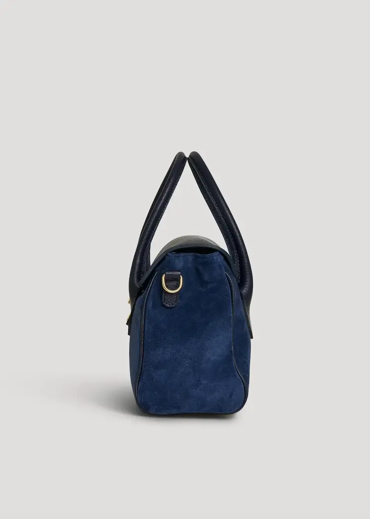 Voemien Cecile Bag in Navy Blue Suede and Dollar Leather