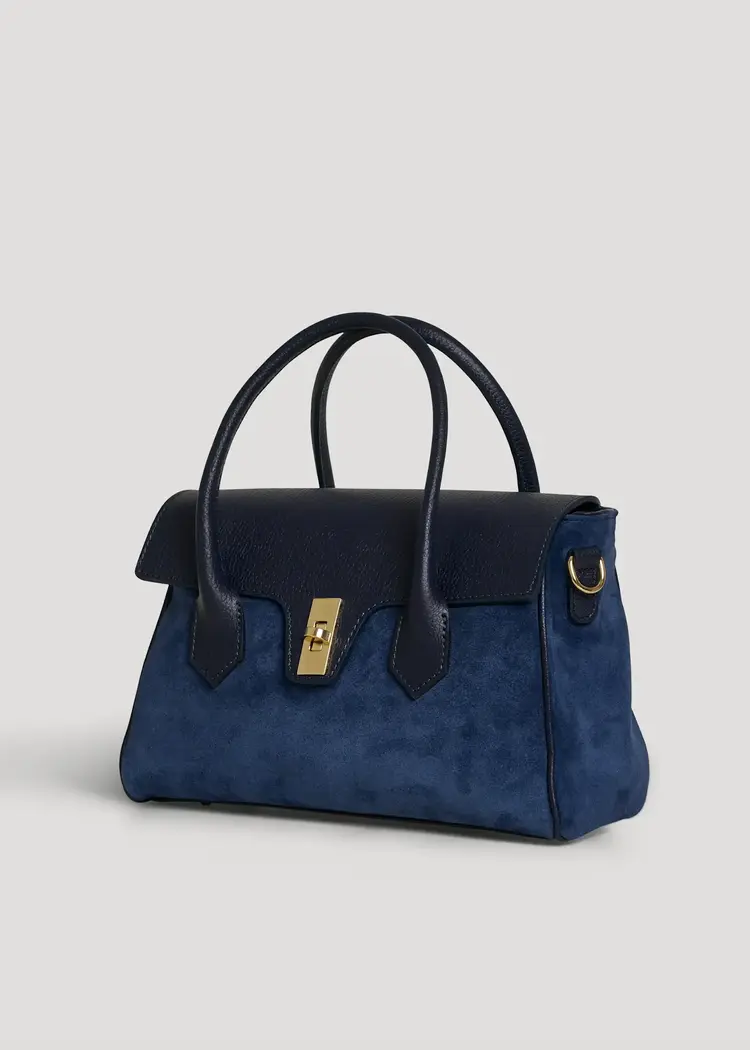 Voemien Cecile Bag in Navy Blue Suede and Dollar Leather