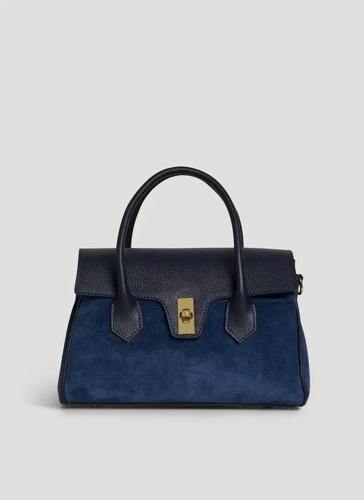 Voemien Cecile Bag in Navy Blue Suede and Dollar Leather