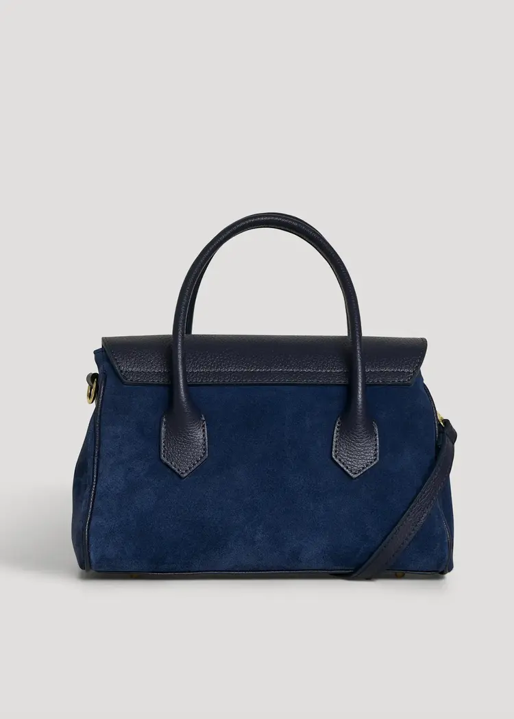 Voemien Cecile Bag in Navy Blue Suede and Dollar Leather
