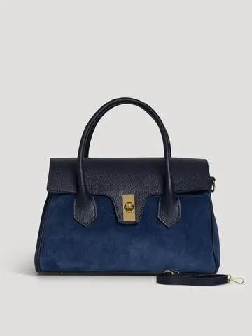 Voemien Cecile Bag in Navy Blue Suede and Dollar Leather