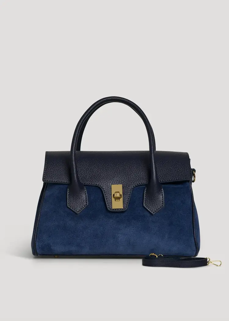 Voemien Cecile Bag in Navy Blue Suede and Dollar Leather