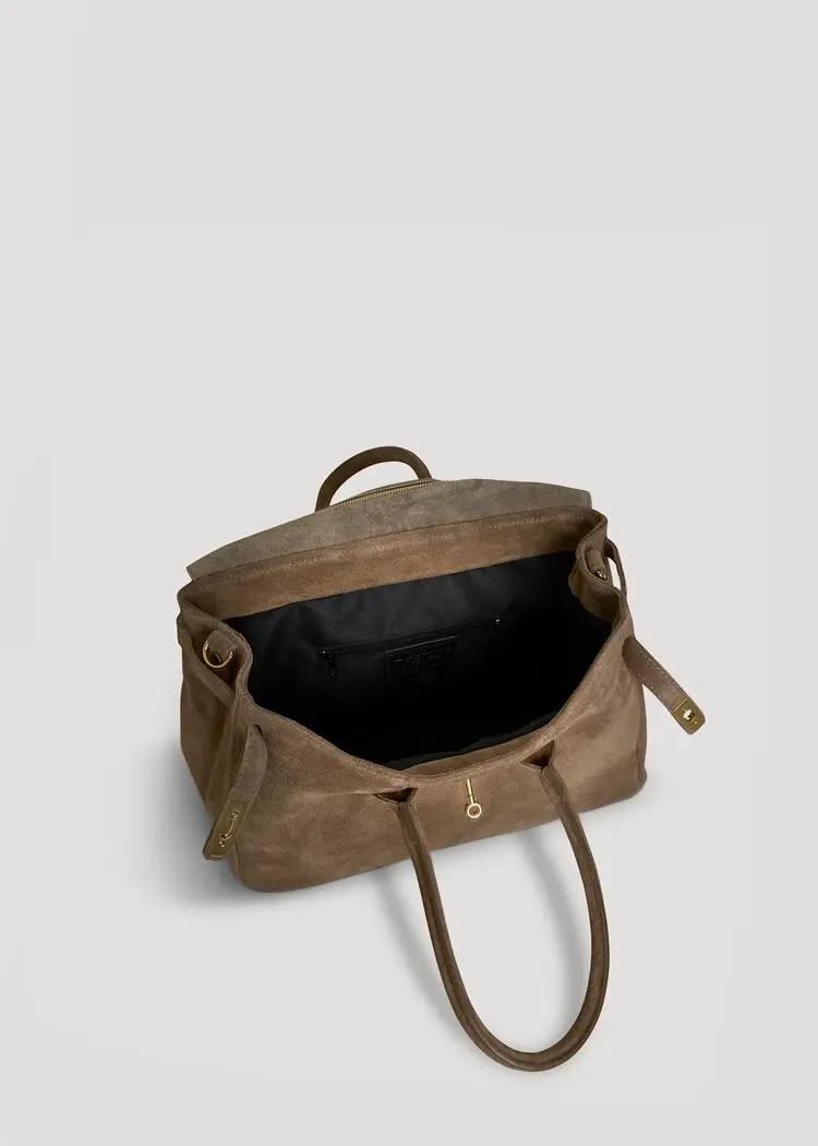 Voemien Elizabeth Bag in Taupe Suede and Togo Leather