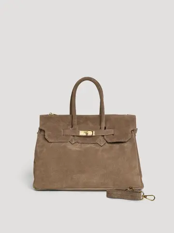 Voemien Elizabeth Bag in Taupe Suede and Togo Leather