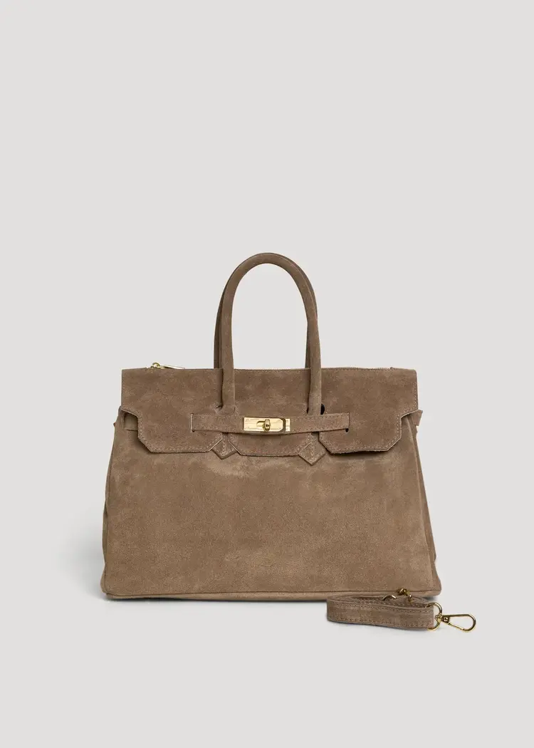 Voemien Elizabeth Bag in Taupe Suede and Togo Leather