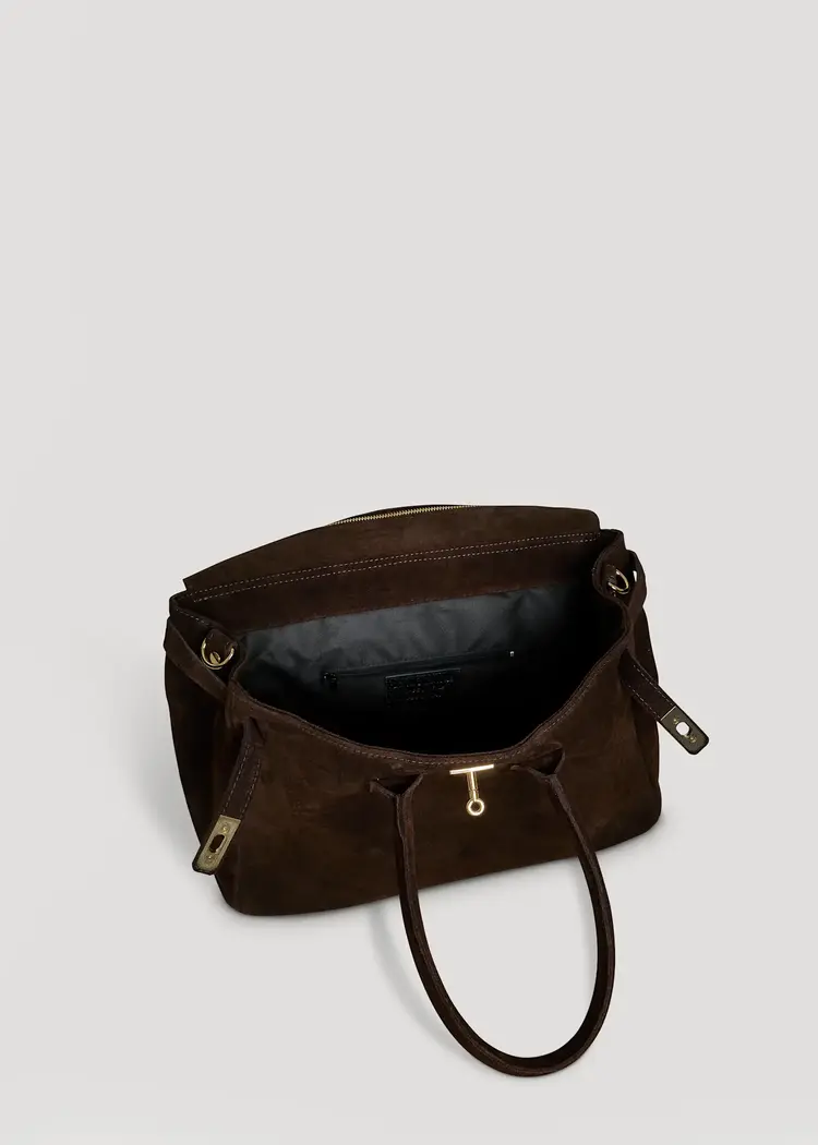 Voemien Elizabeth Bag in Dark Brown Suede and Togo Leather